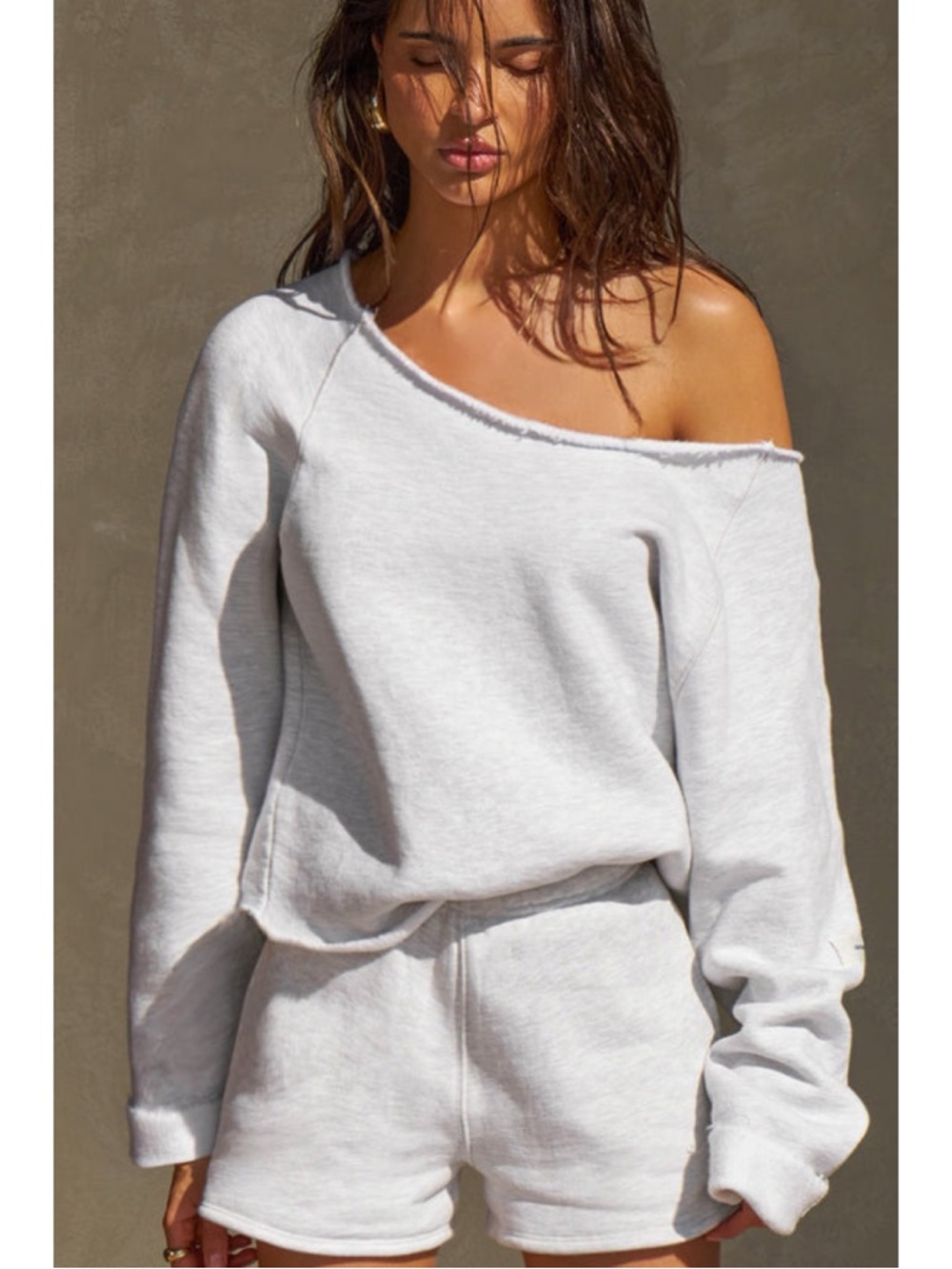 Joah Brown Slouchy Pullover Sweatshirt in Pearl Grey French Terry S/M - Picture 3 of 10